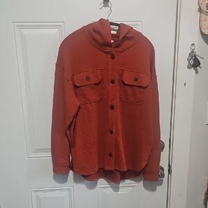 Time and Tru Rust Orange Ribbed Button-Up Top